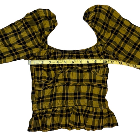 NWT WRAY Salma Top Gold Yellow Plaid Plad Size XXS Peplum Blouse Long Sleeve - Picture 4 of 9